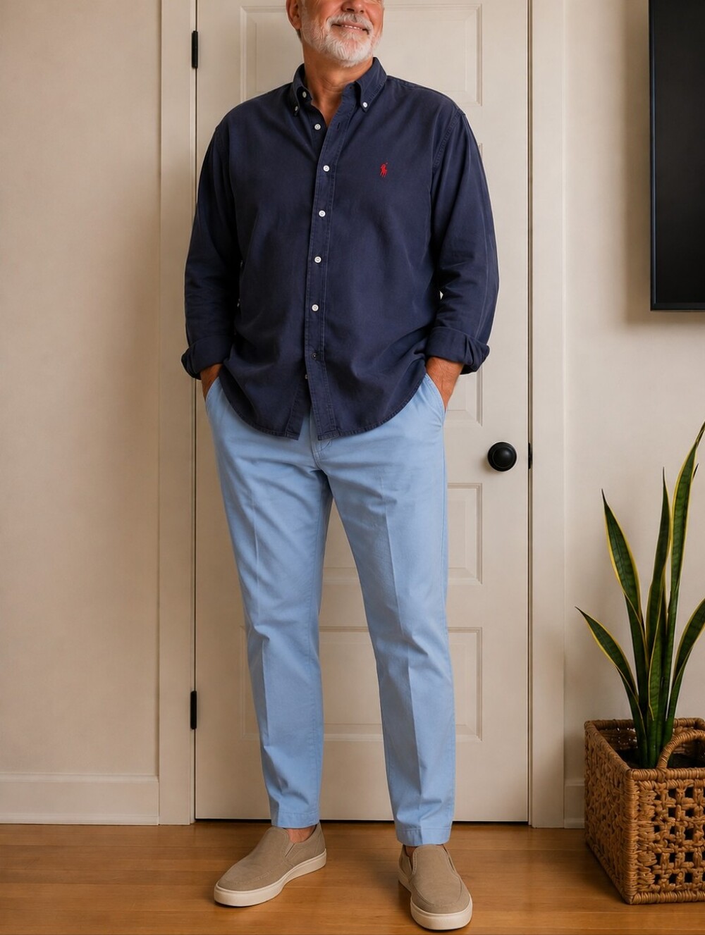 Ralph Lauren Blake Men’s XXL Navy Blue Cotton Button Down Red Pony